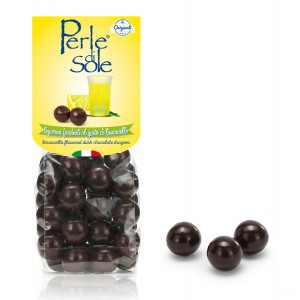 Limoncello flavored dark chocolate dragées Limoncello flavored dark chocolate dragées